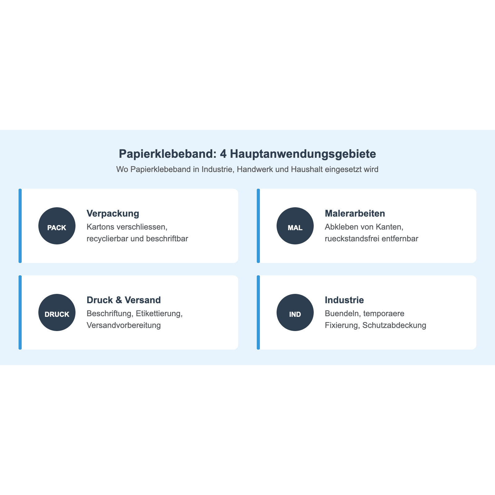 Papierklebeband Anwendungsgebiete: Verpackung, Malerarbeiten, Druck und Versand, Industrie